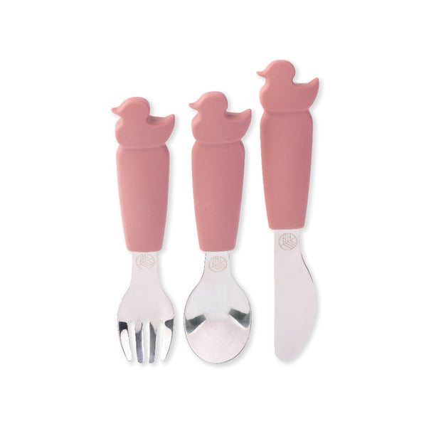 Eco Rascals Silicone Duck Cutlery Set - Rose Eco Rascals