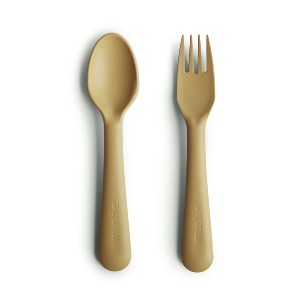 Mushie Silicone Fork & Spoon - Mustard Mushie